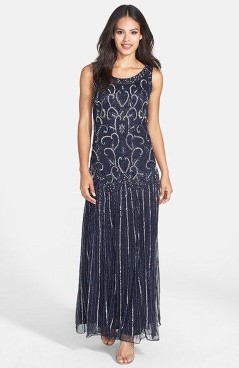 Pisarro Nights Dresses & Skirts - Pisarro Nights Embellished Mesh Drop Waist Maxi Dress Navy Blue Women's Size 10